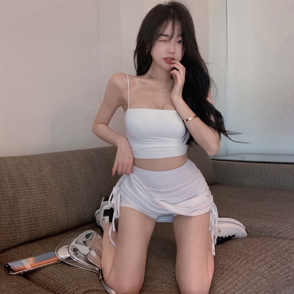 COZOK Chân váy lưng cao xếp ly phối dây rút gợi cảm cho nữ