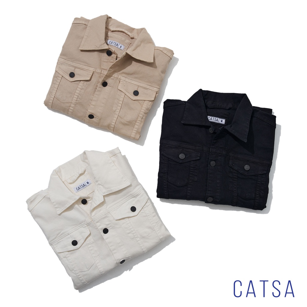 Áo khoác jeans CATSA trắng, đen, be mặc thoải mái, năng động AKJ035 - AKJ034 - AKJ033