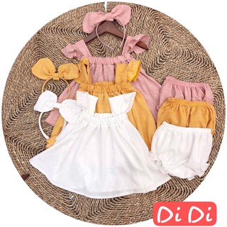Set váy kèm quần chip và cài tóc nơ váy cho bé gái set váy cho bé váy bé gai kem băng đô