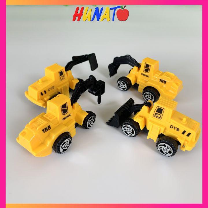 Ô tô đồ chơi kỹ thuật cho bé [COMBO 4 XE] máy xúc, máy cẩu KT 8* 3.5 * 3.5 cm mô hình 1:50 bền bỉ chắc chắn HUNATO OTO12