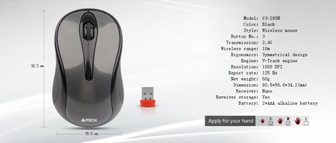 [SALE 10%] Chuột không dây, mouse A4Tech G3-280