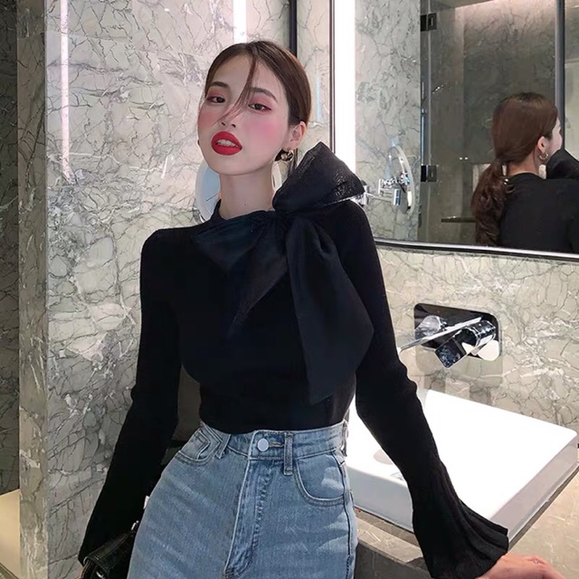 Áo len buộc nơ tay bèo