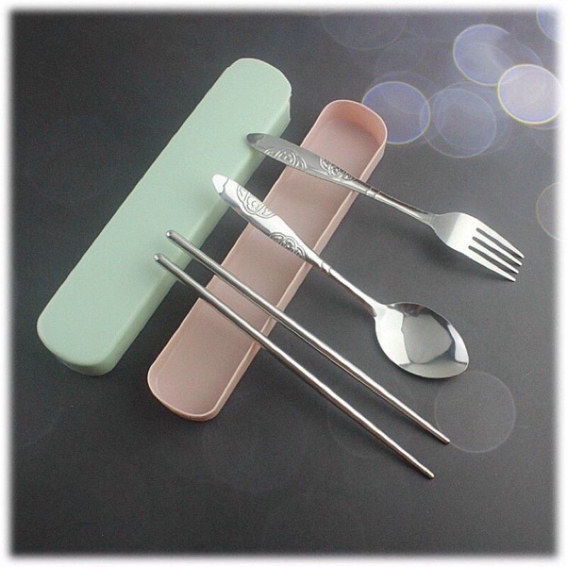 [Siêu Rẻ] Hộp Thìa Đũa Văn Phòng Bộ Thìa Đũa Nĩa Inox Tiện Lợi An Toàn