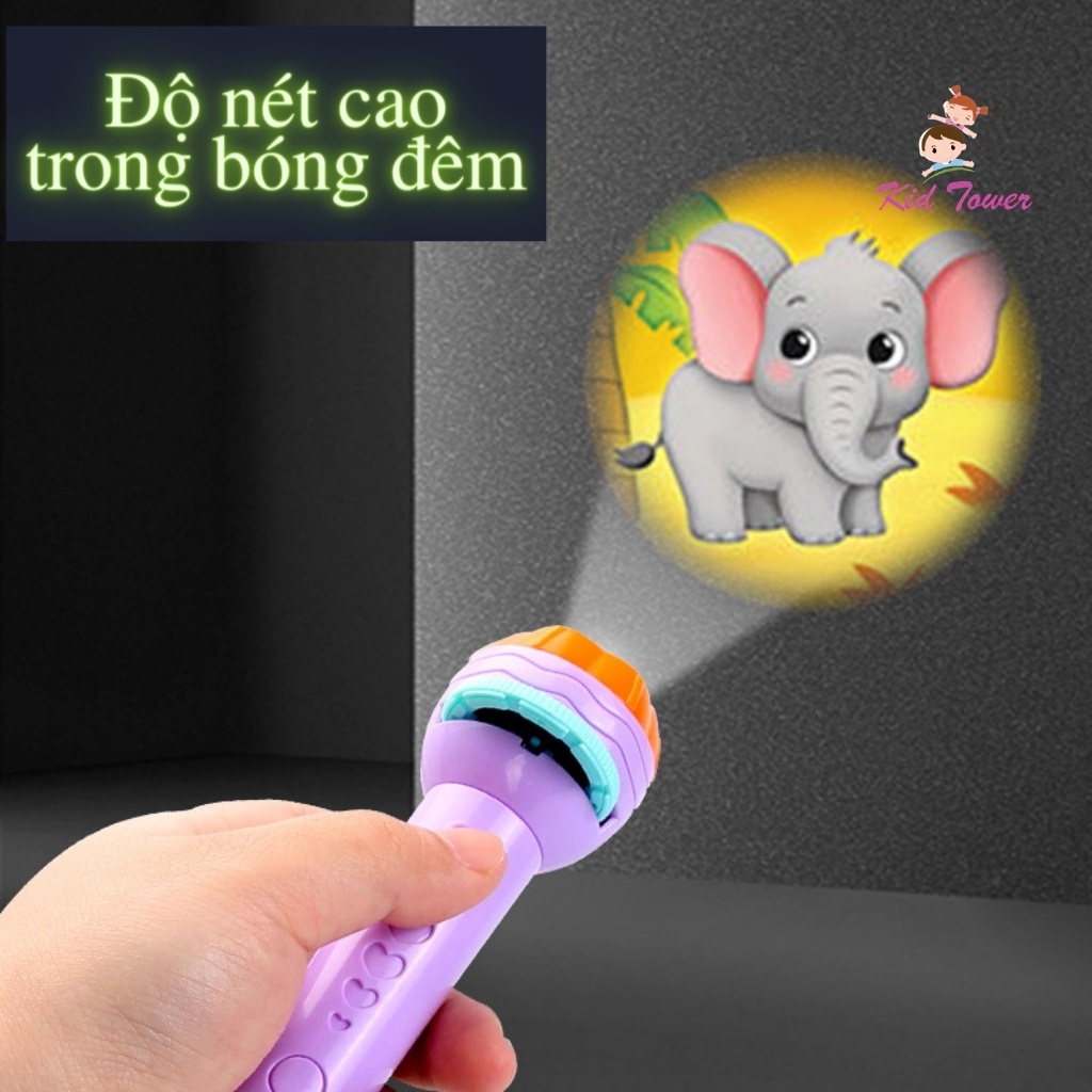 Đồ chơi giáo dục. Đèn pin chiếu 80 hình cho bé động vật,  hoa quả, phương tiện