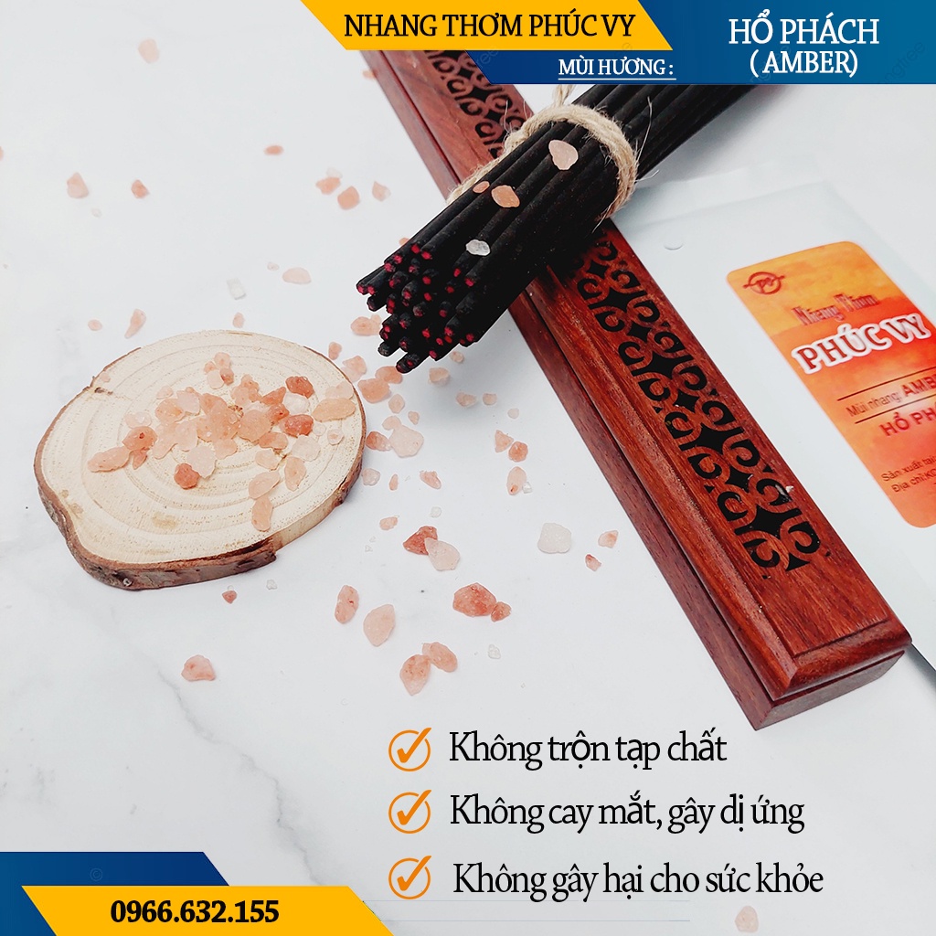 Nhang Thơm Phúc Vy Hương Hổ Phách Amber - Túi 39 Cây 28cm, Ít Khói, Thơm Nhẹ, Dễ Chịu, Không kích mũi