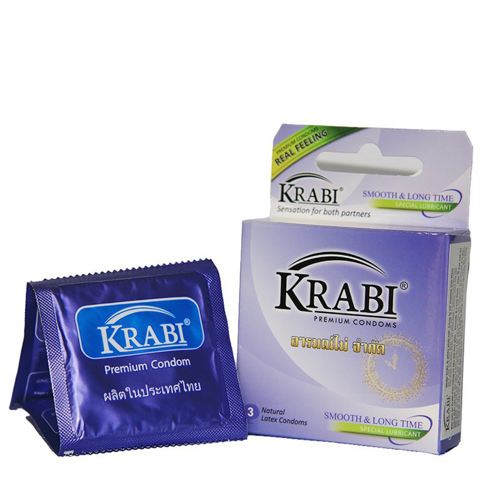 [CHE TÊN] [TRỊ XUẤT TINH SỚM -100%] Bao cao su Krabi Trơn - Mỏng và Kéo dài thời gian | Smooth &amp; Longtime Krabi Condoms