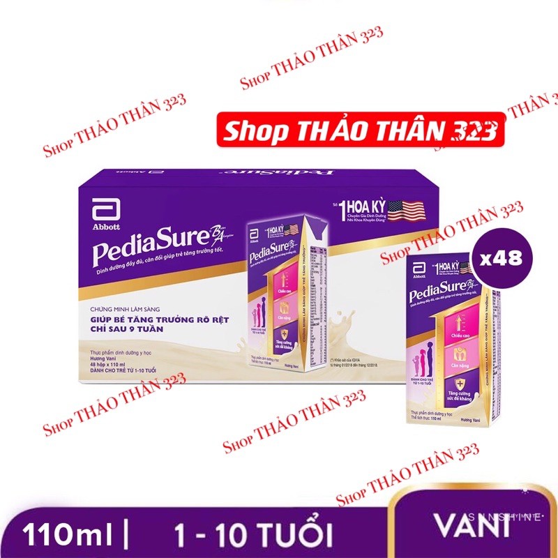 Date T04/2022- Thùng 48hộp Sữa PediaSure Dinh Dưỡng Đầy Đủ Cân Đối Hương Vani, Hương Socola