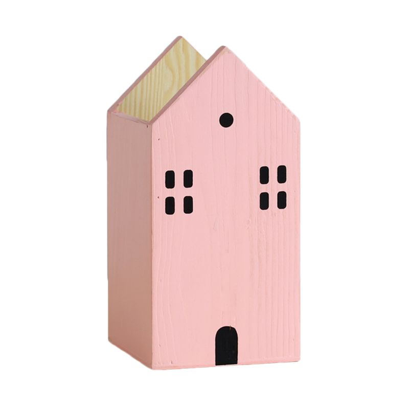 love* House Shape Wooden Pencil Pen Holder Desktop Organizer Container Stationery Pot