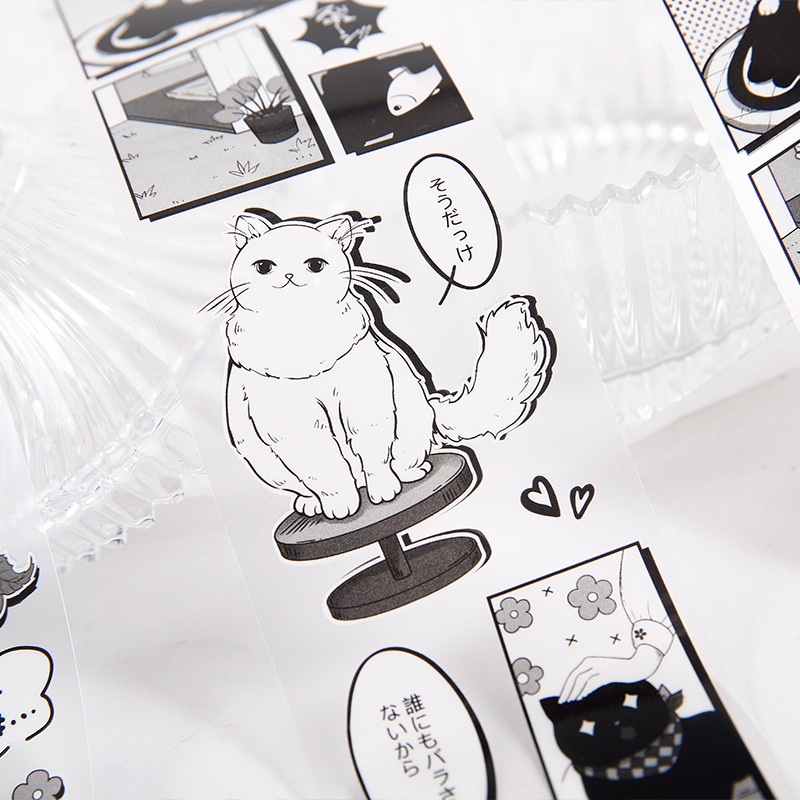 Băng Keo Dán Trang Trí Sổ Tay Hình Mèo Trắng Đen Kiểu Nhật Bản Diy