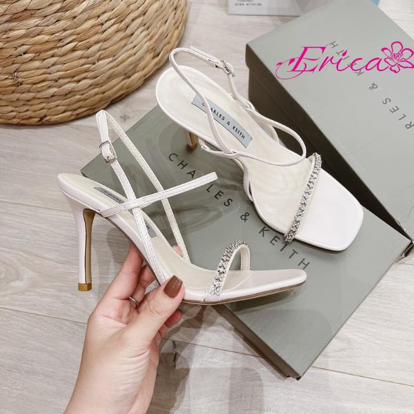 Guốc cao gót 9 phân đế nhọn mũi vuông quai đính đá thanh mảnh kiểu tiểu thư sang chảnh cá tính ERICA SHOES AT33