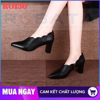 Giày boot nữ cổ thấp 7cm hàng hiệu rosata hai màu đen nâu ro130