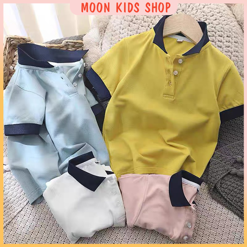 Áo Polo bé trai, áo thun phông cổ trụ phong cách Hàn Quốc cho trẻ em size đại đến 65kg POLO BASIC