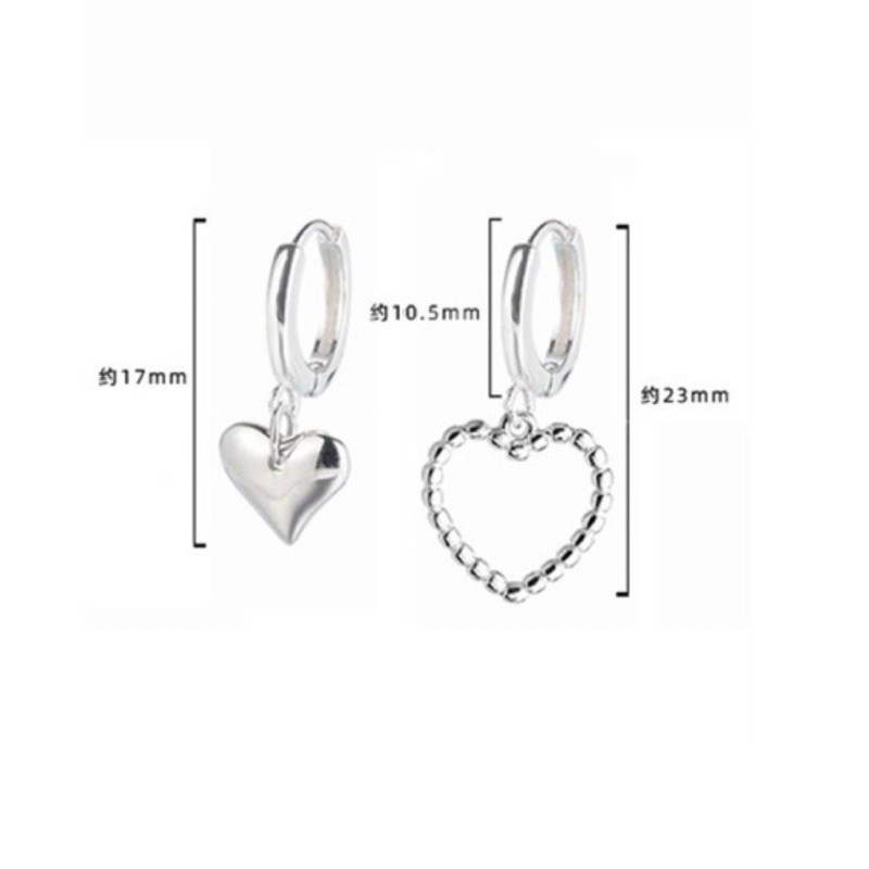 Khuyên tai hình trái tim màu bạc đơn giản xinh xắn phong cách Hàn Quốc