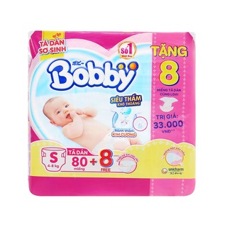 Tã dán Bobby siêu thấm size S 80 miếng+8