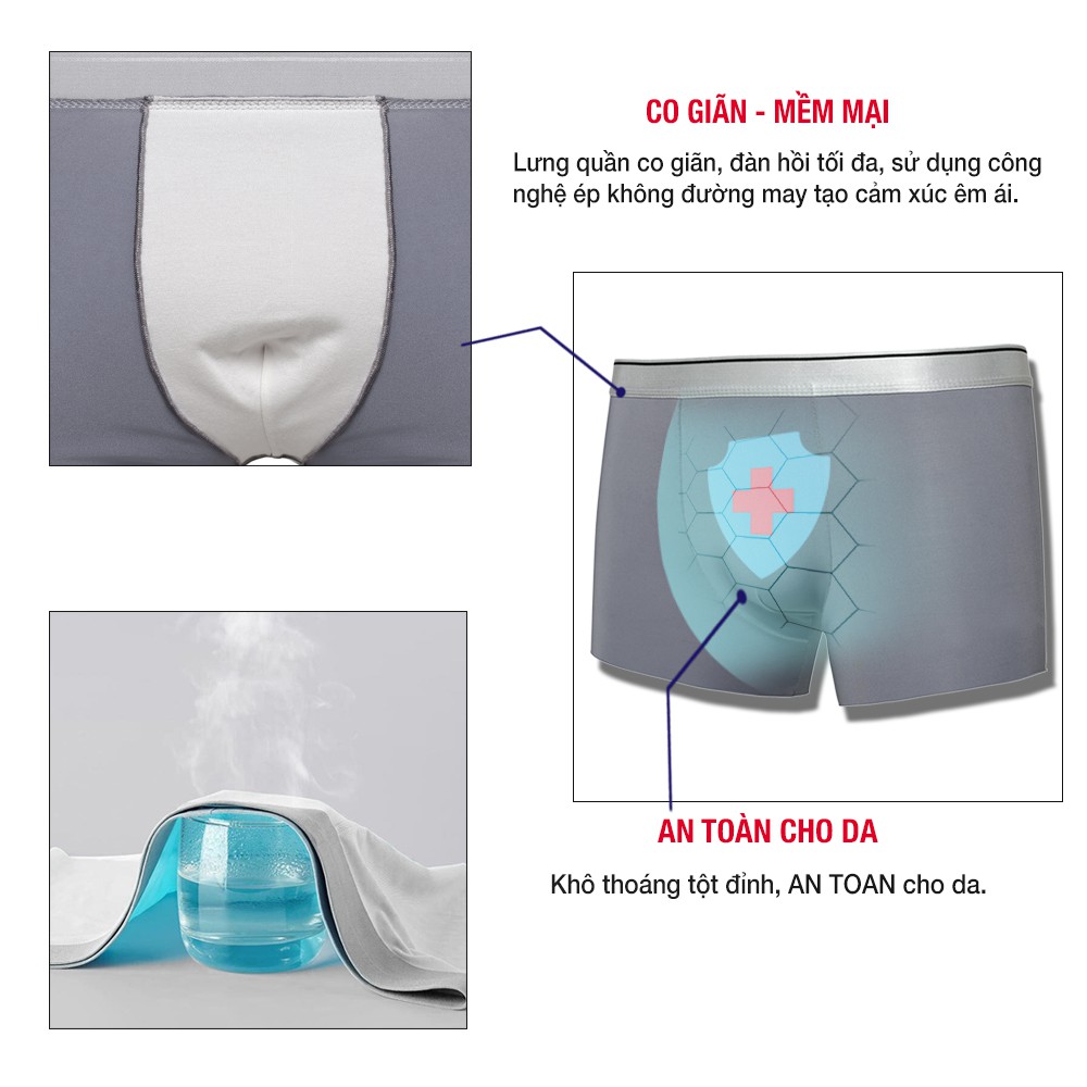 [Mã LTBAUAB19 giảm 7% đơn 99K] Quần lót boxer nam lưng thun dáng quần không viền đường may QLBX02 PigoFashion