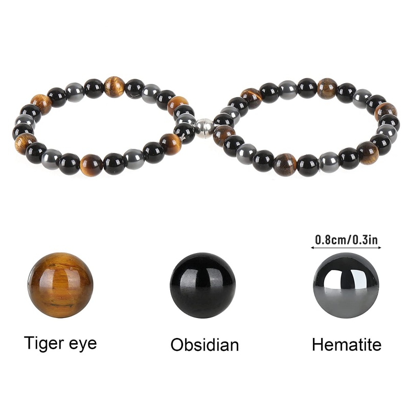 Set 2 Vòng Tay Đá Mắt Hổ Tự Nhiên Ba Lớp Bảo Vệ Cho Cặp Đôi