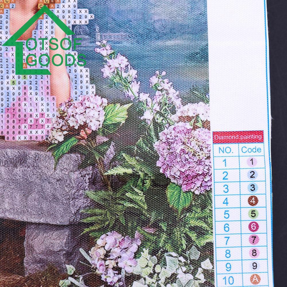 Set tranh thêu hình cô gái và hoa đẹp mắt tự hoàn thành