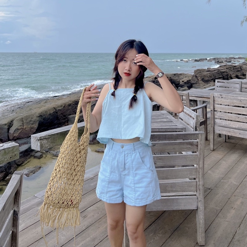 Áo dây COLO xinh xắn cột nơ sau chất liệu linen bamboo Hàn