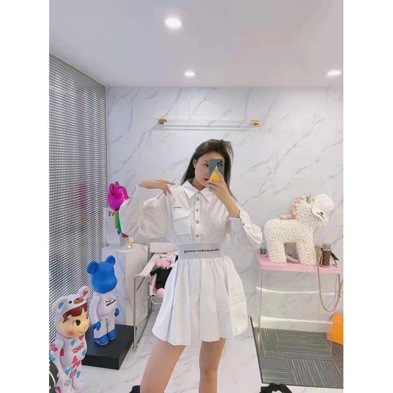 Váy sơ mi nữ dáng xoè eo bo chun tôn dáng thương hiệu Alexander ưang cao cấp
