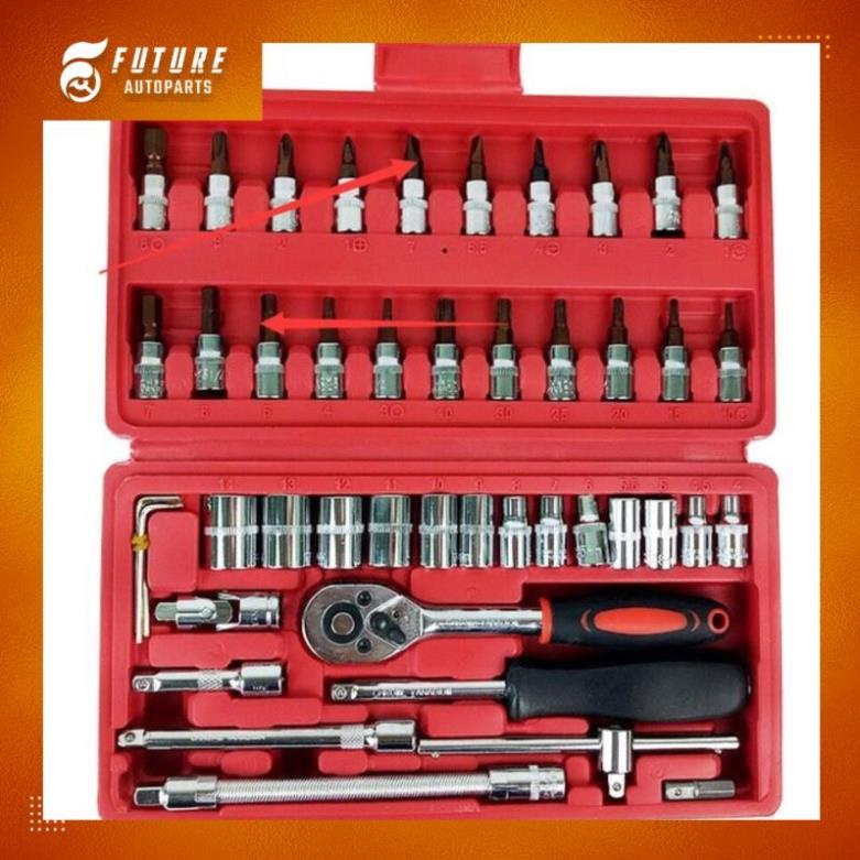 Bộ dụng cụ 46 chi tiết mở bu lông ốc vít sửa chữa ô tô xe máy