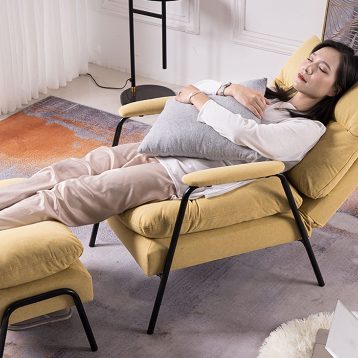 Ghế sofa thư giãn kèm đôn chân, Sofa relax cao cấp chân vàng chân đen GNK015