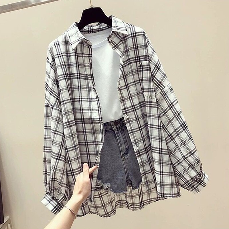 Áo Sơ Mi Khoác Ngoài Họa Tiết Ca Rô Thời Trang Dành Cho Nữ