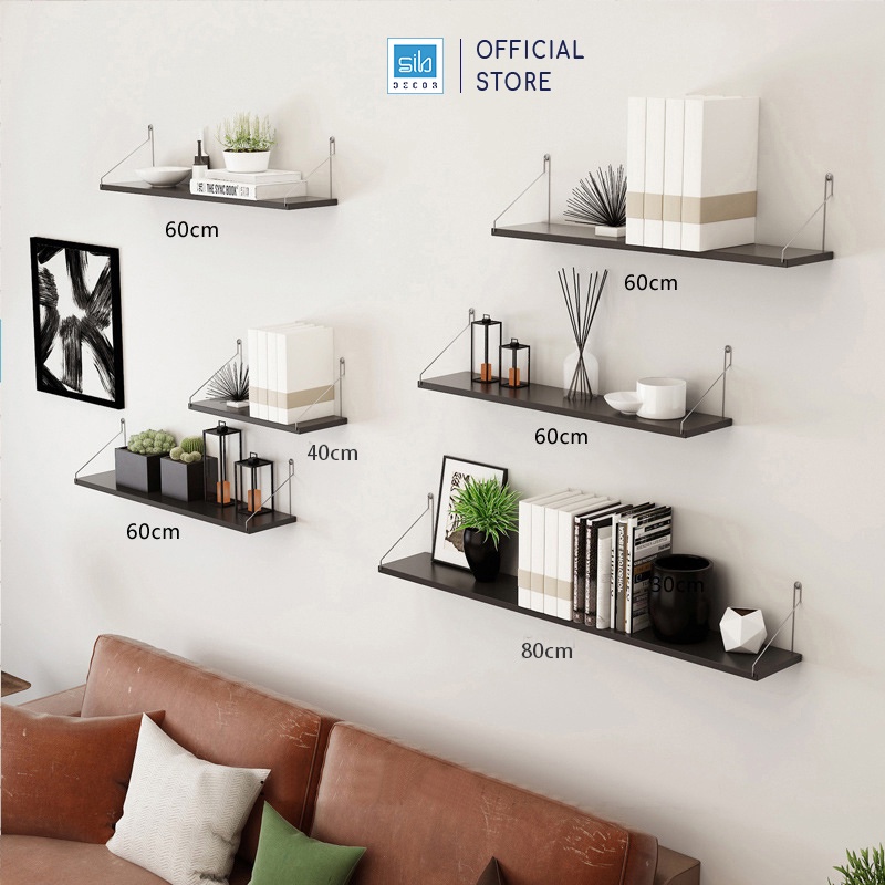 Kệ Gỗ Trang Trí Không Cần Khoan SIB Decor Kích Thước 30 x 15cm, Tặng Kèm Móc Treo Inox Và Phụ Kiện Lắp Đặt