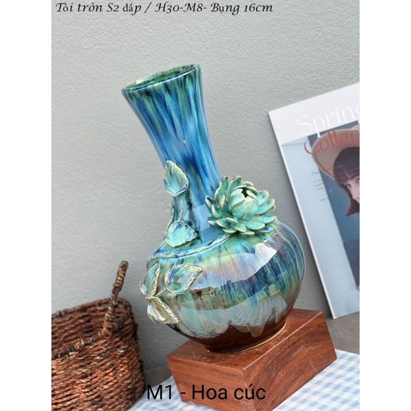 Lọ hoa dáng tỏi men hỏa biến.Hàng sứ Bát Tràng.