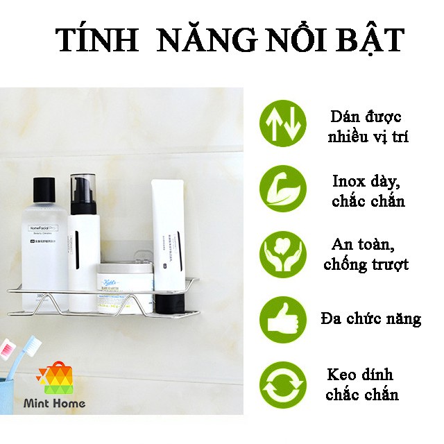 Kệ gia vị kệ dán để đồ nhà tắm tặng kèm móc treo đồ chất liệu inox 304 chống rỉ chịu lực