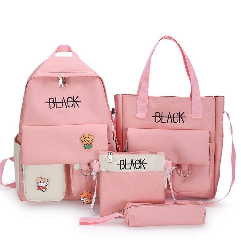 Set Balo 4 Món Black và Hoa