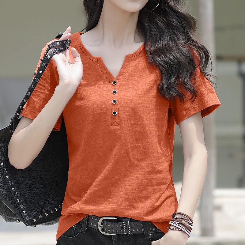 Áo Thun Tay Ngắn Chất Liệu cotton Thời Trang Mùa Hè Cho Nữ Trung Niên