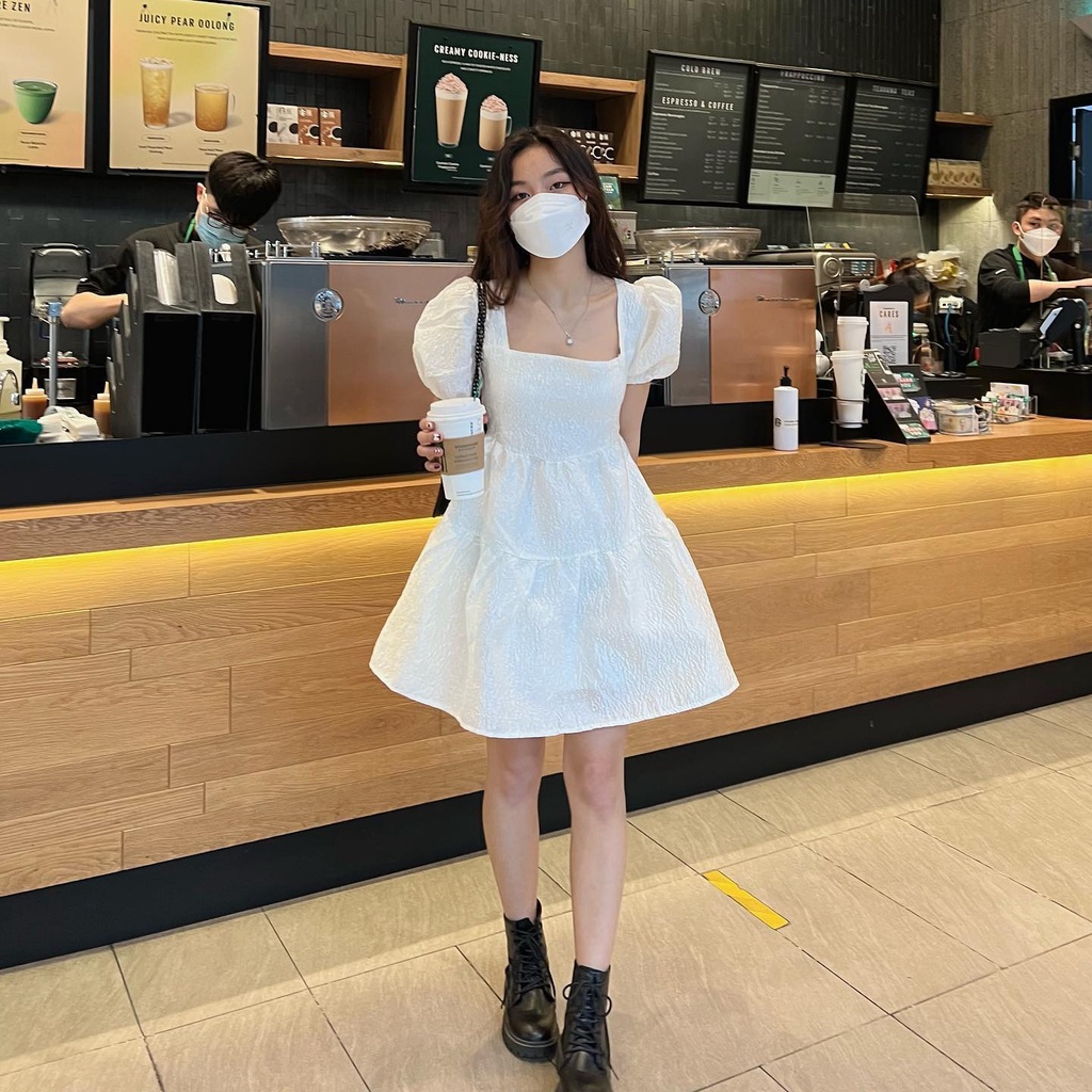 Đầm gấm cổ vuông dây buộc lưng Miho.house