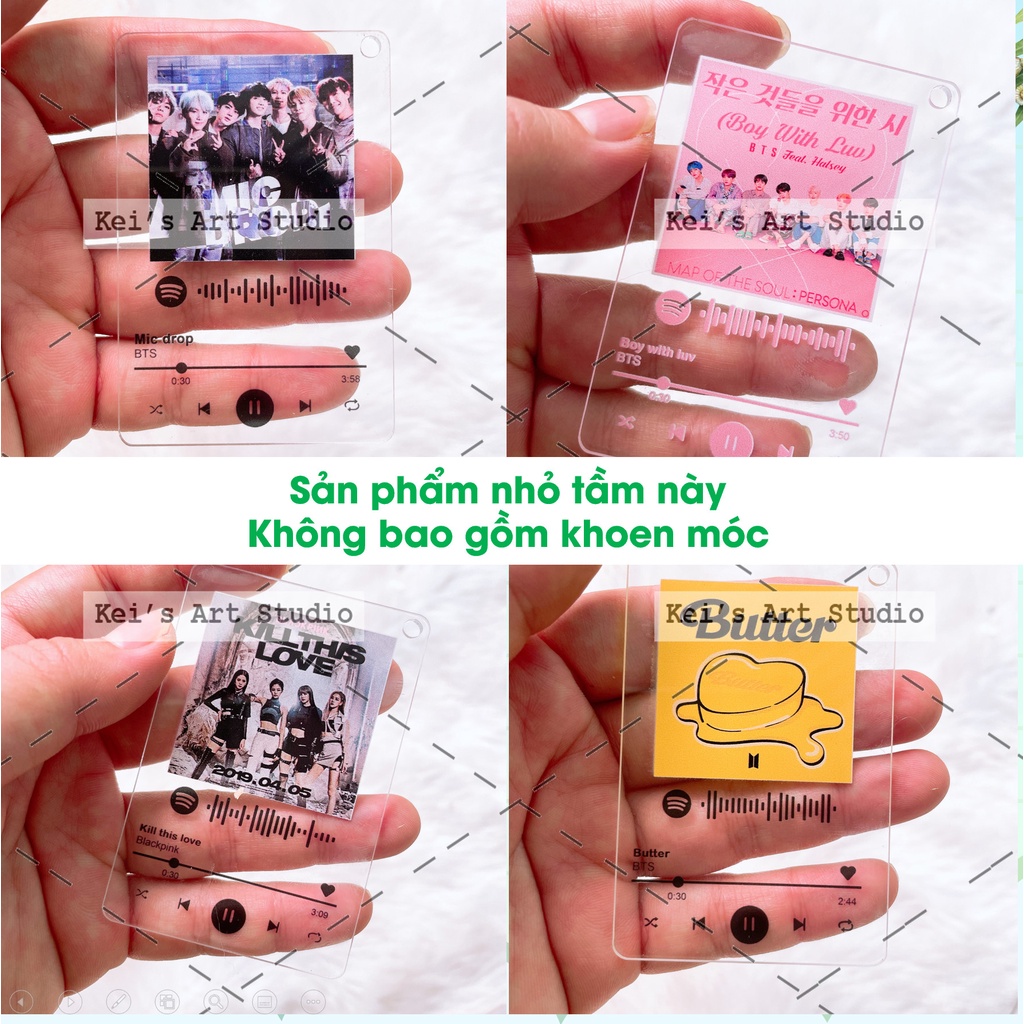 Móc khóa spotify 5x7.5cm: big bang, red velvet, bts, blackpink, tara..