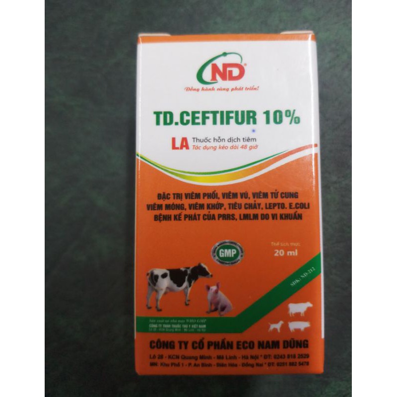 TD Ceftifur 10% chai 20ml viê.m ph.ổi, viê.m v.ú, v.iêm t.ử cun.g. A n to àn cho bò sữa, nái m ang tha i và nuôi con