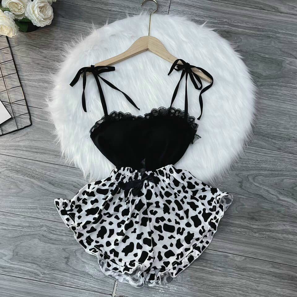 Sét bộ áo hai dây croptop viền ren kèm mút phối quần đùi rằn cực xinh , chất thun coton lạnh mềm mịn