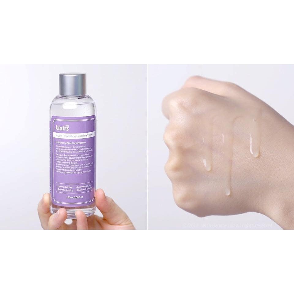 Nước Hoa Hồng Klairs Supple Preparation Facial Toner không mùi (chai tím), có mùi ( chai vàng)