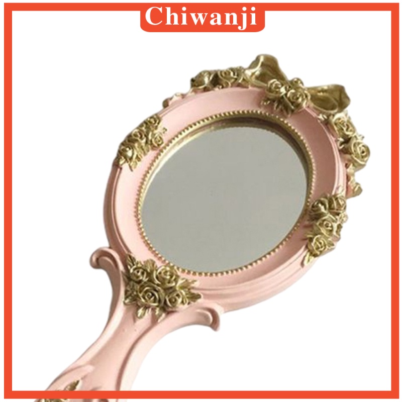 [CHIWANJI] Handheld Mirror with Embossed Rose Pattern for Makeup, Oval Shape