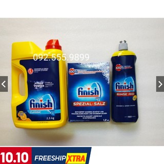 Combo bột rửa bát Finish 2.5kg + Muối rửa 1,2kg + Nước bóng 750ml