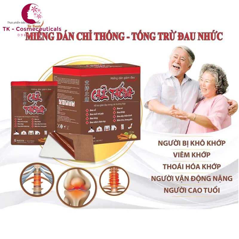 Miếng Dán Giảm Đau Chỉ Thống Hỗ Trợ Giảm Đau Cổ Vai Gáy, Đau Lưng, Chân Tay, Bầm Tím Bong Gân - Túi 5 Miếng Dán