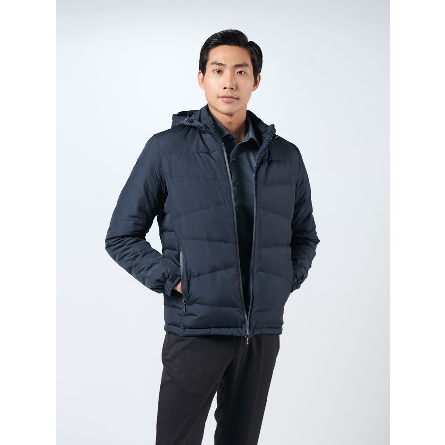 Áo Khoác Phao Nam Owen JK220726 Jacket Dáng Suông Có Mũ Bo Tay và Gấu Trẻ Trung Màu Navy Trơn Vải Polyester Cao Cấp