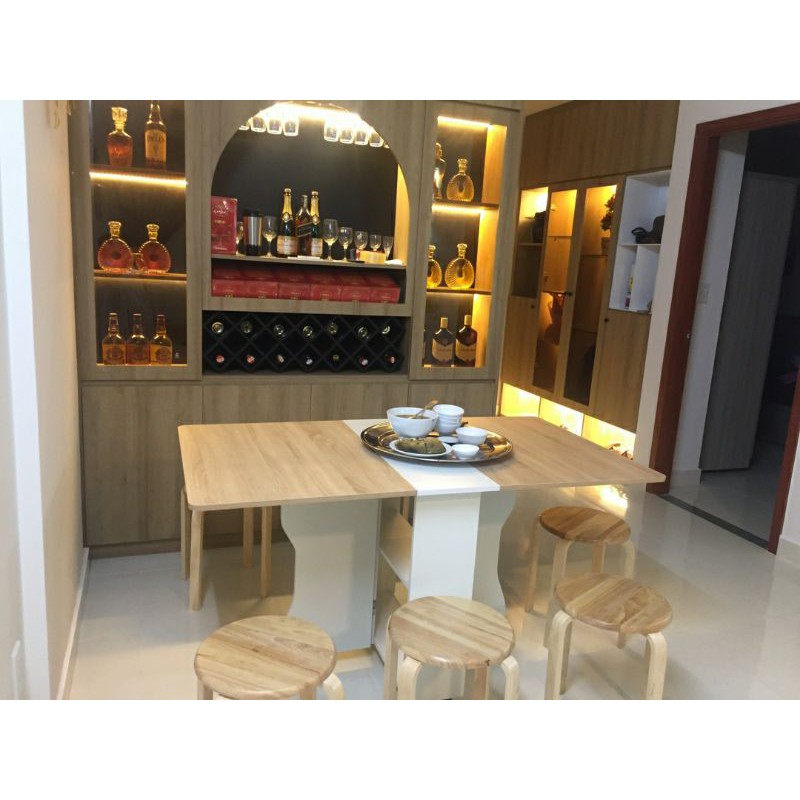 Bàn ăn hiện đại thông minh màu Trắng- Vân gỗ( có bánh xe, CÓ SẴN)- BATM5 | BigBuy360 - bigbuy360.vn