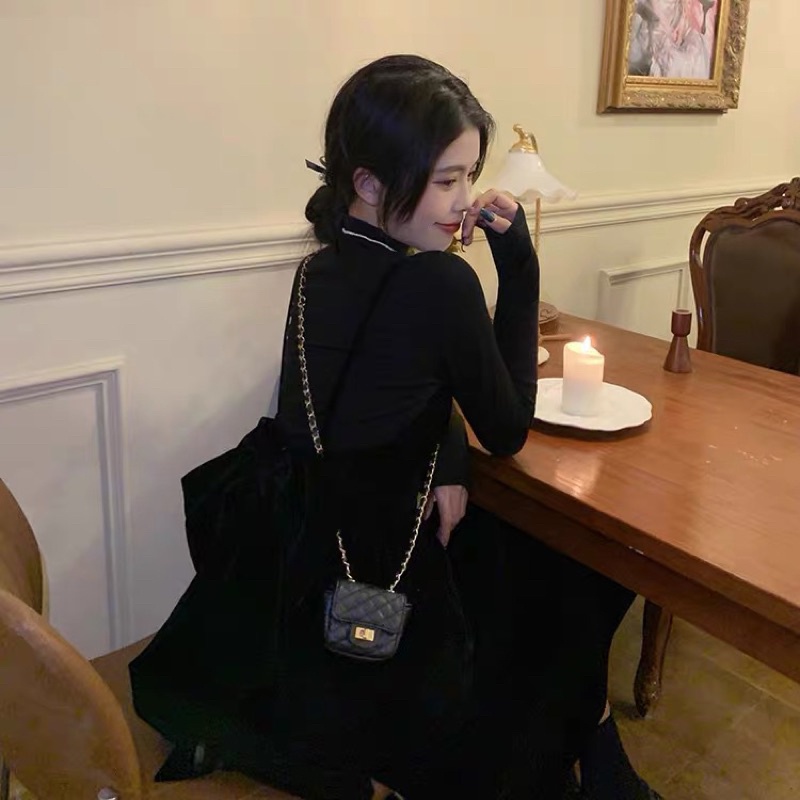 Bigsize m-4xl Set rời áo thu đông - váy 2 dây nhung thắt nơ