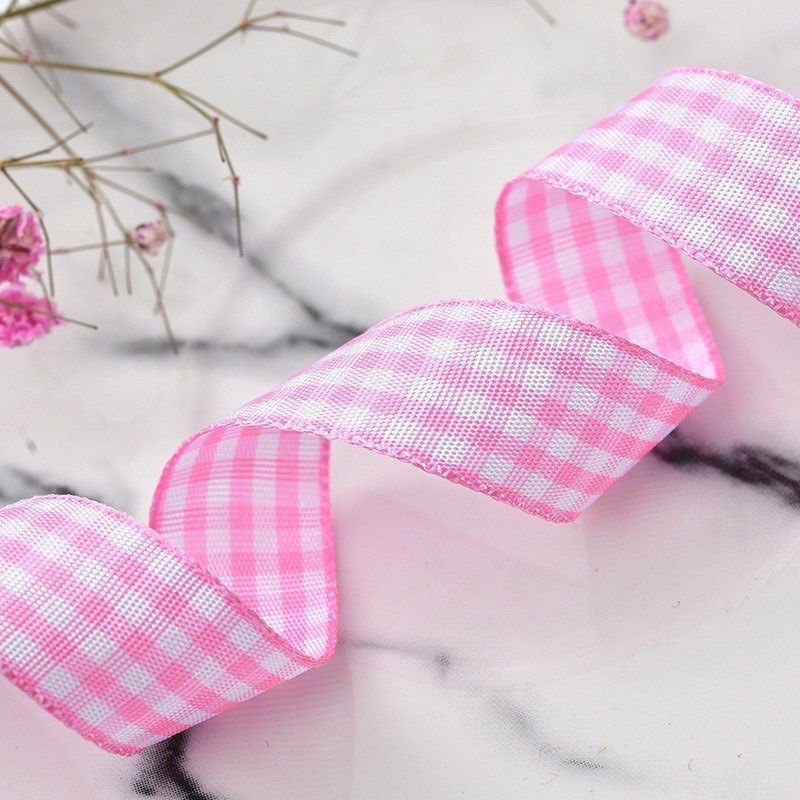 Ruy băng kẻ caro bản 1cm nhiều màu sắc trang trí handmade