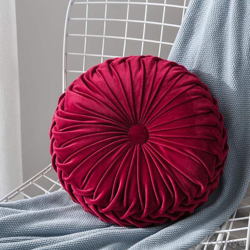 Round Cushions Pillows, Velvet Chair Sofa Pumpkin Throw Pillow Pleated Round Pillow for Home Bed Car Decor Floor Pillow Cushion