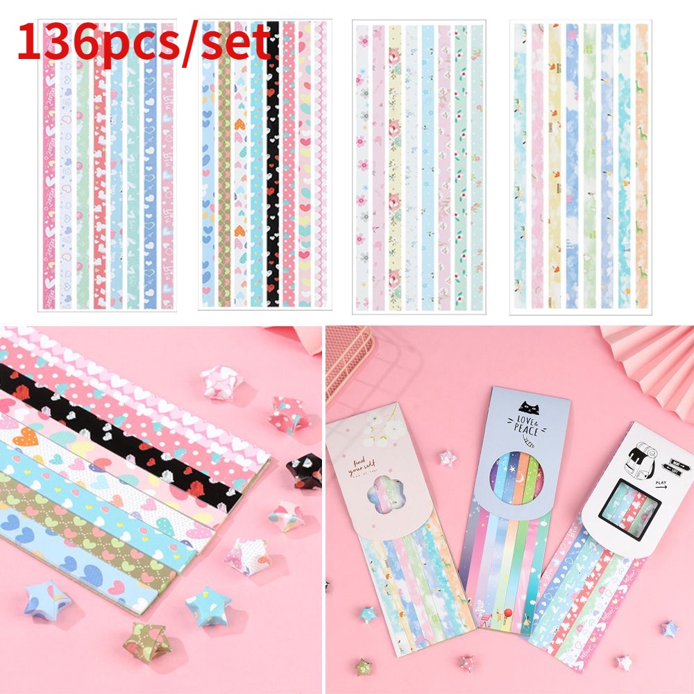 Bộ 136 Giấy Gấp Sao May Mắn Giảm Áp Lực DIY