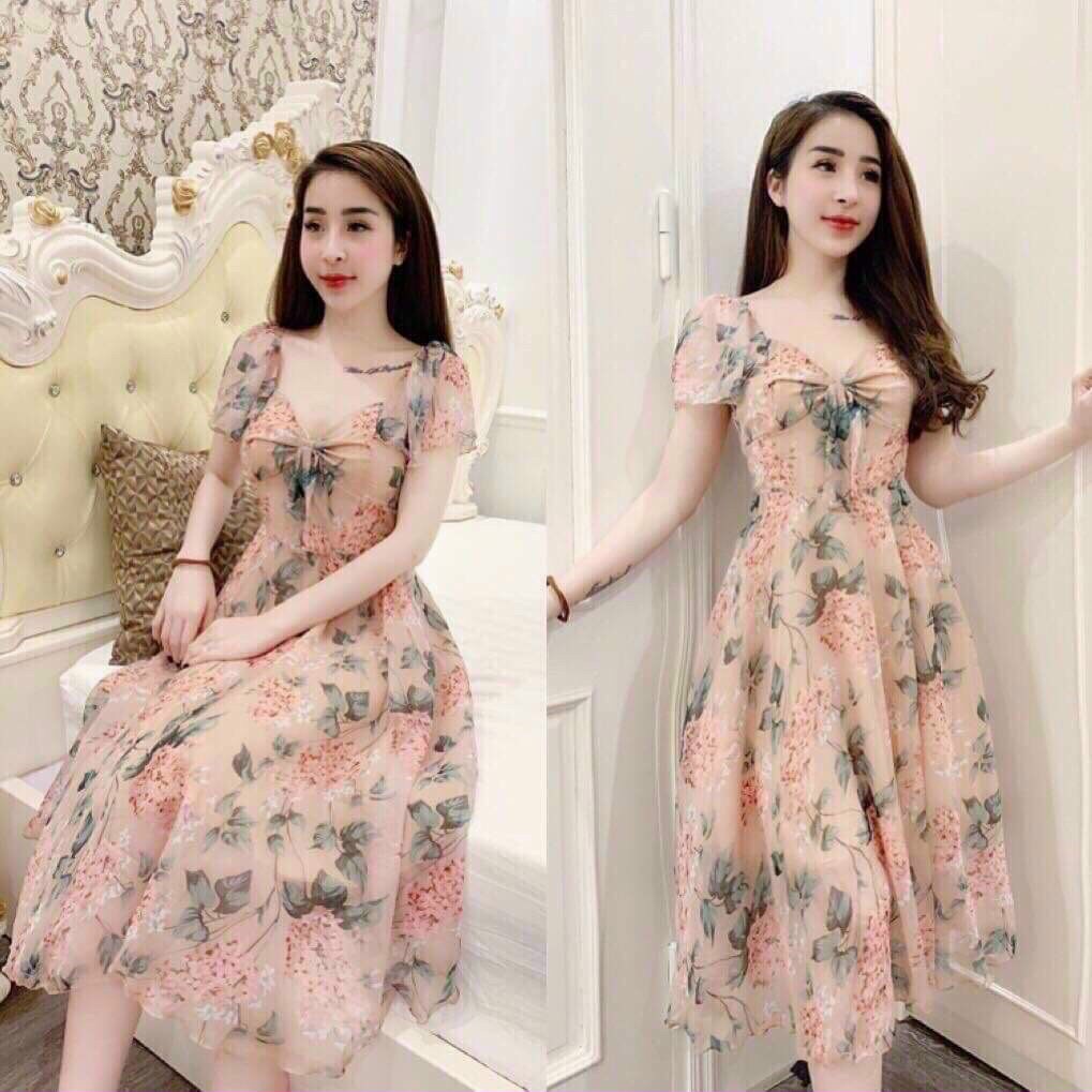 Đầm Lụa In Hoa Form Dài Chất Voan Mềm Mại
