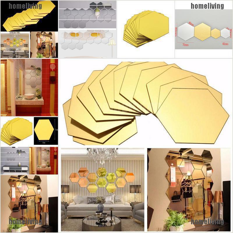 [homeliving] 12 Sticker Dán Tường Vinyl 3D Hình Lục Giác Hiệu Ứng Gương