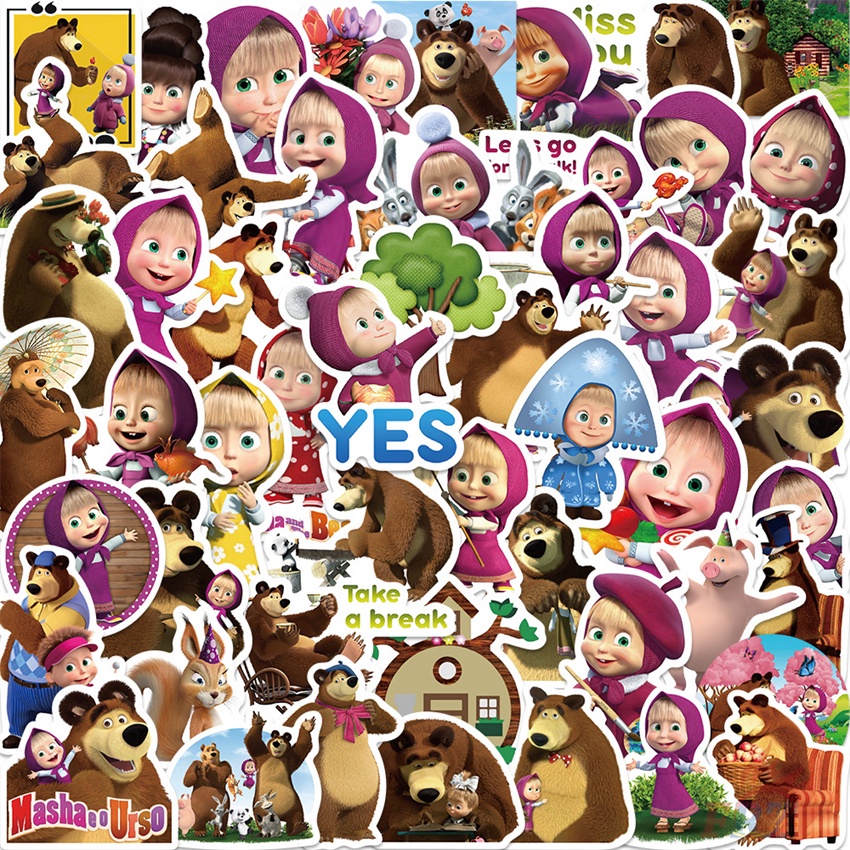 ❉ Hình Dán Dòng Masha and the Bear Series 01 ❉ Bộ 50 Sticker Chống Thấm Nước Họa Tiết Doodle Hợp Thời Trang