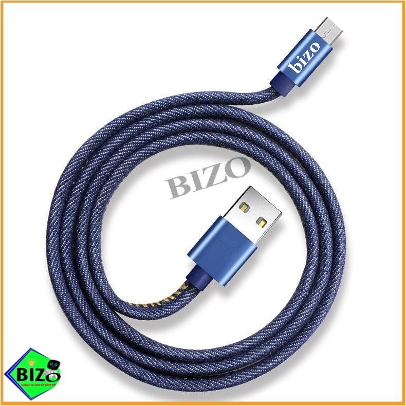 [BH 12 THÁNG] Dây sạc nhanh iphone, samsung, USB type C bọc vải denim siêu bền Bizo Z12, 5V - 2,4A, Công nghệ bizo