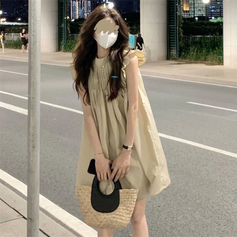 Đầm Công Chúa Mùa Hè Tay Bay Xếp Ly Dáng Ôm Phong Cách Hàn Quốc Ngọt Ngào Cho Nữ